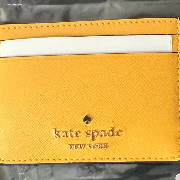 KATE SPADE Madison Yellow Daffodil Saffiano Leather Gold Card Case Wallet NWT - Picture 2 of 4